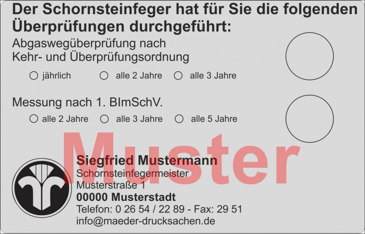 KD Große Haftetiketten "Abgasweg... & 1. BlmschV" PET-Folie, Schwarzdruck mit Firmeneindruck