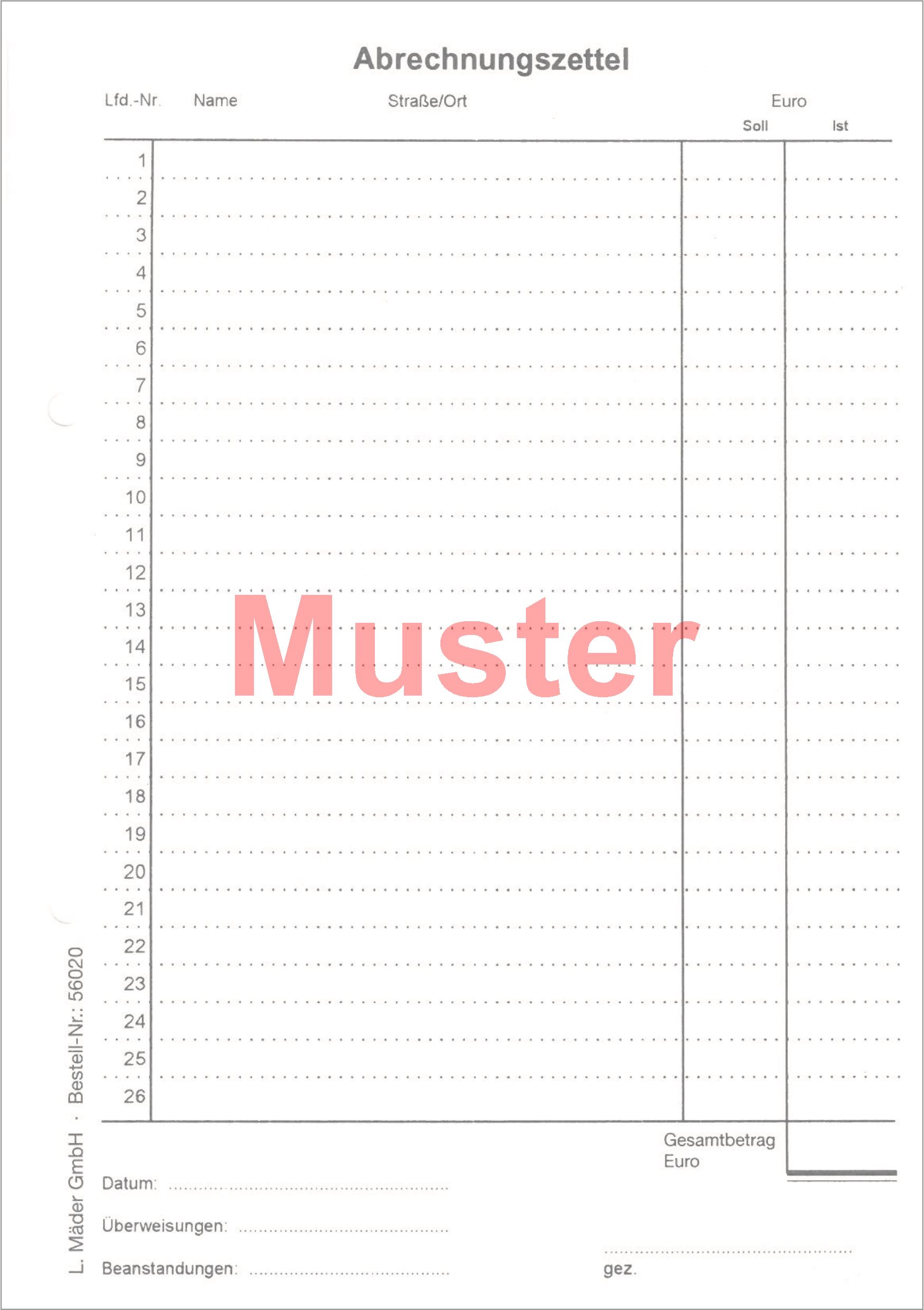 Abrechnungszettel lfd. Nr.1-26