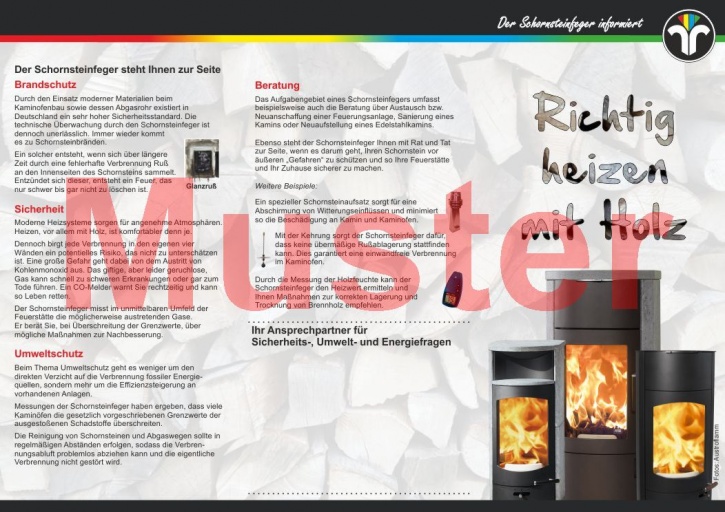 Falz-Flyer "Richtig heizen mit Holz", ZIV, ohne Firmeneindruck