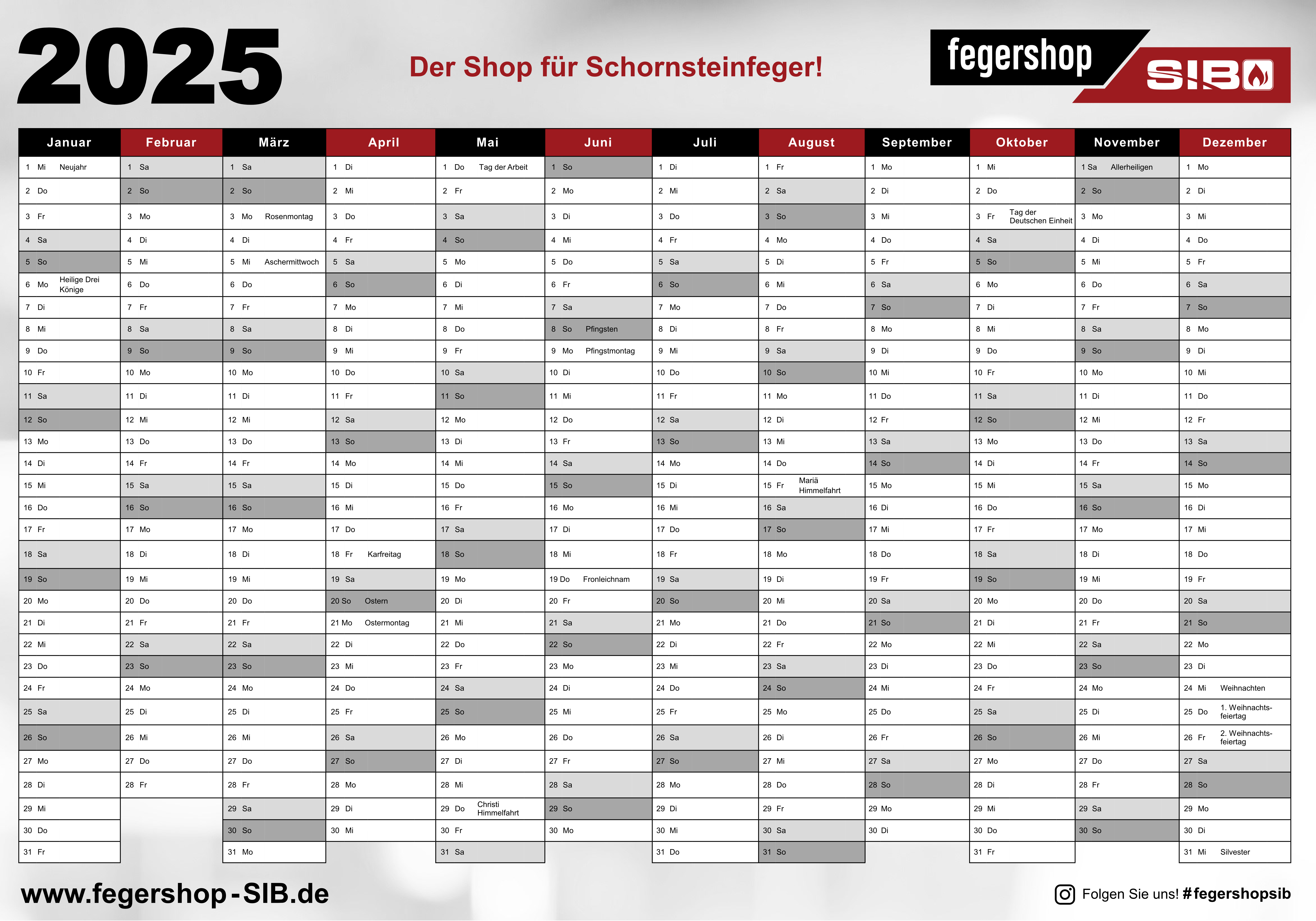 fegershop-SIB - Jahresplaner "2025"  DIN A2 ( 594 x 420 mm)