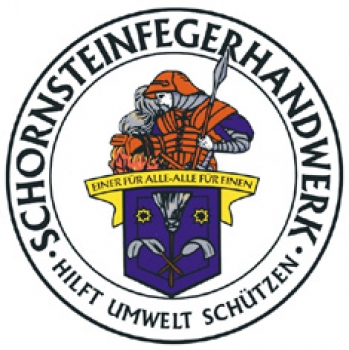 Stoffwappen Florian "Schornsteinfegerhandwerk hilft Umwelt schützen" 8cm weiß