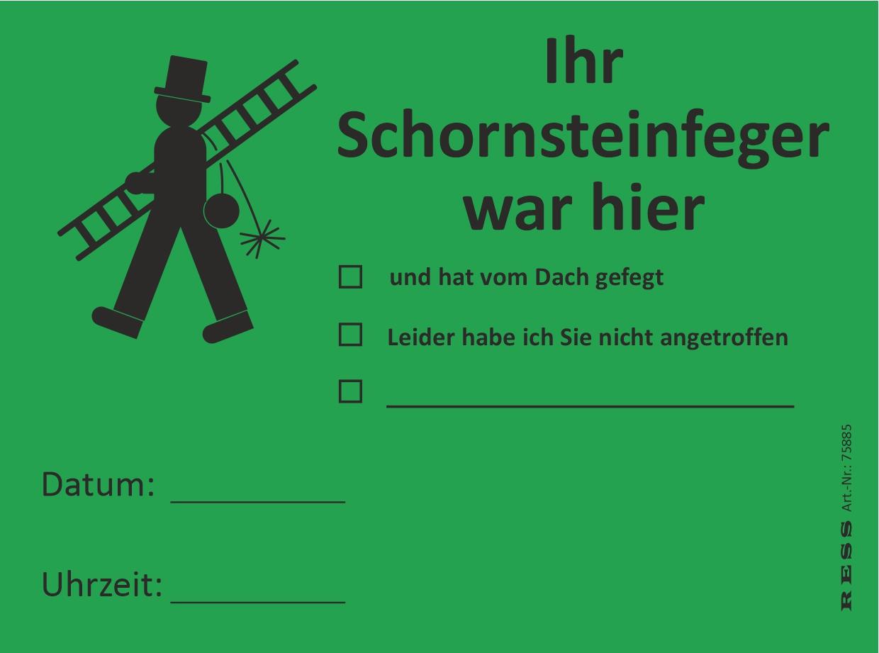 Anmeldezettel grün "Ihr Schornsteinfeger war hier" 5er Pack