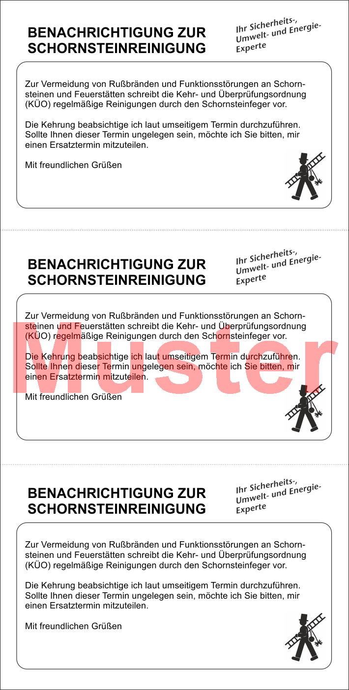 Postkarte "Benachrichtigung" Zur Vermeidung von Rußbränden..