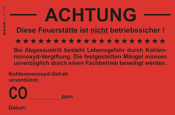 Aufkleber Achtung CO-Messung 1 Stück