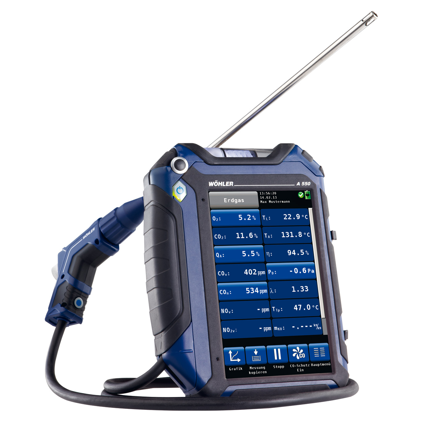 Wöhler A 550 Abgasmessgerät, Bluetooth®- , USB- und IR-Schnittstelle