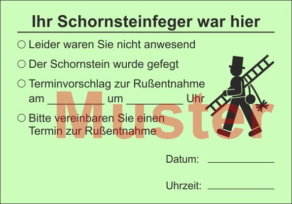 AZ DIN A7 "Der Schornsteinfeger war hier..." - Grün